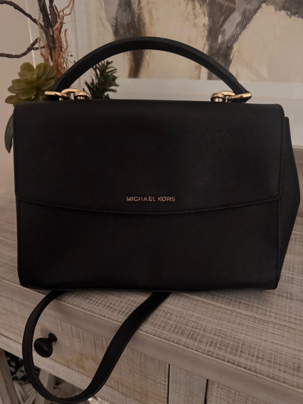 Michael Kors Black Leather Top-Handle Satchel with Gold Hardware - Picture 6 of 7